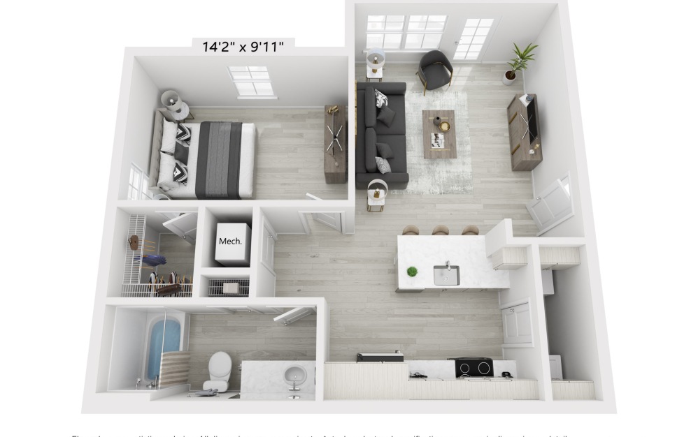 A1 - 1 bedroom floorplan layout with 1 bathroom and 769 square feet